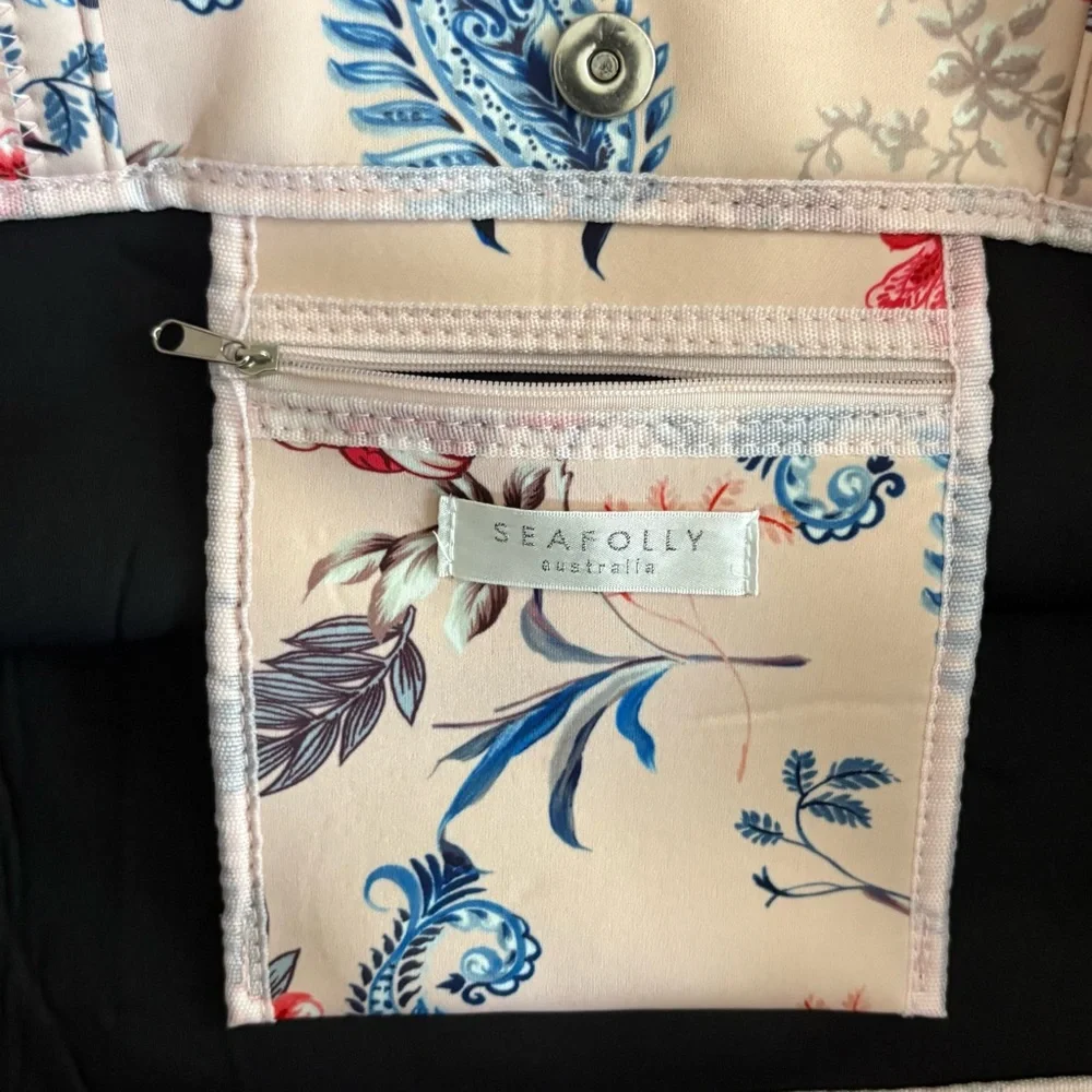 Seafolly Australia Women’s Large Pink Tote Bag Blue Red Floral Pattern butter